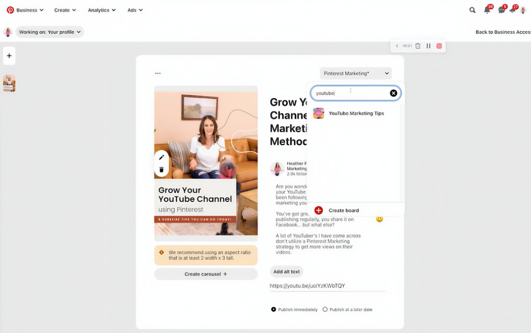 Promote YouTube channel on Pinterest