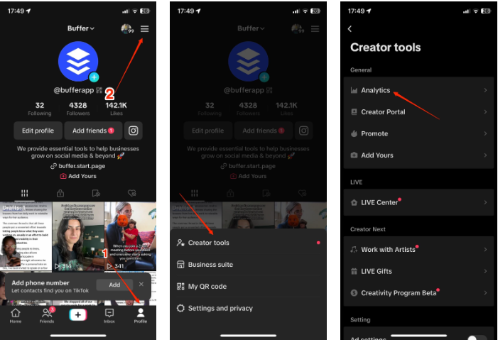 Menunjukkan cara melihat wawasan di TikTok di ponsel
