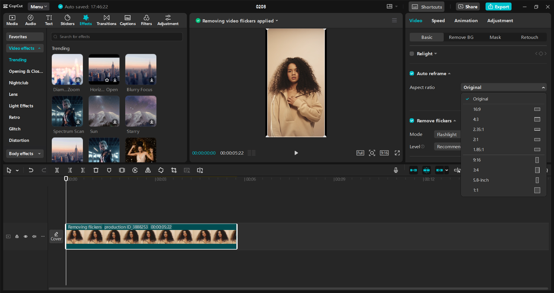 The interface of the CapCut desktop video editor - an alternative way to edit Instagram reels