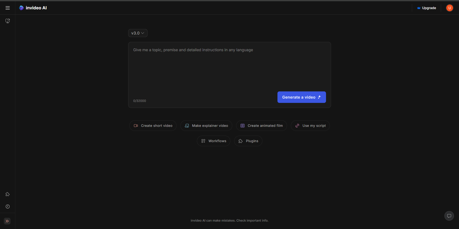 Interface van InVideo IO - de meest geliefde manier om karakterstemmen te maken van tekst tot spraak
