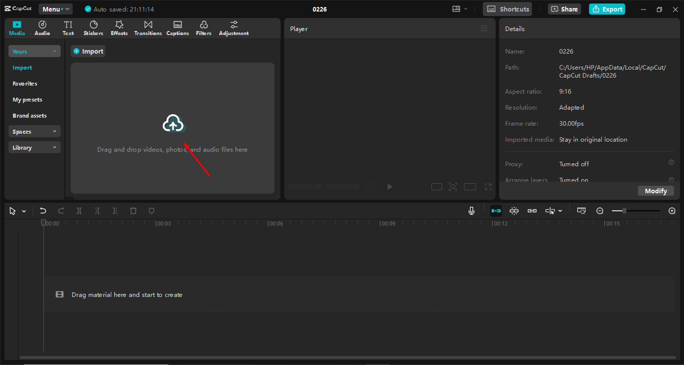 Importar vídeo en el CapCut editor de vídeo de escritorio