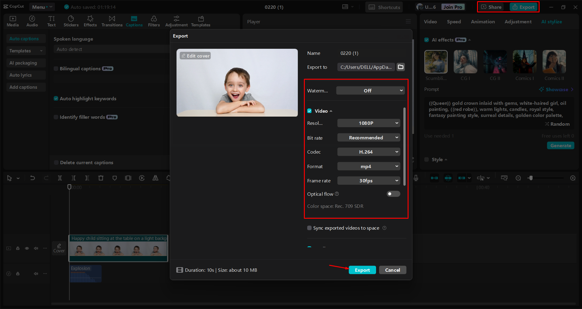 Mengekspor video dari editor video desktop CapCut