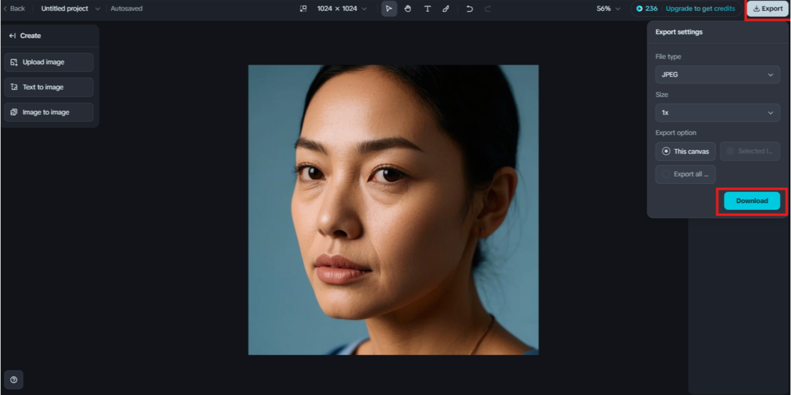 Baixe sua IA foto aprimorada online