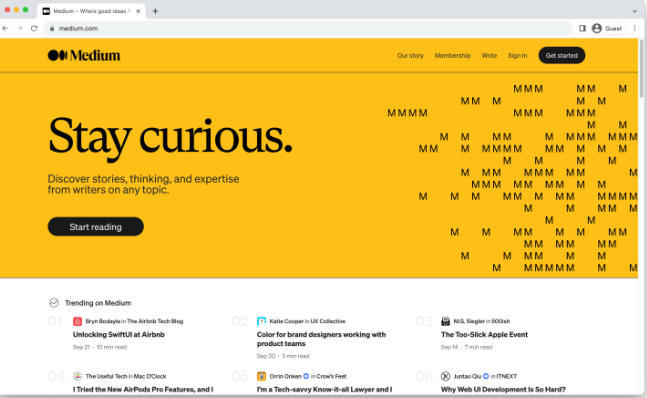Interfaccia di Medium - il posto migliore per pubblicizzare i canali YouTube