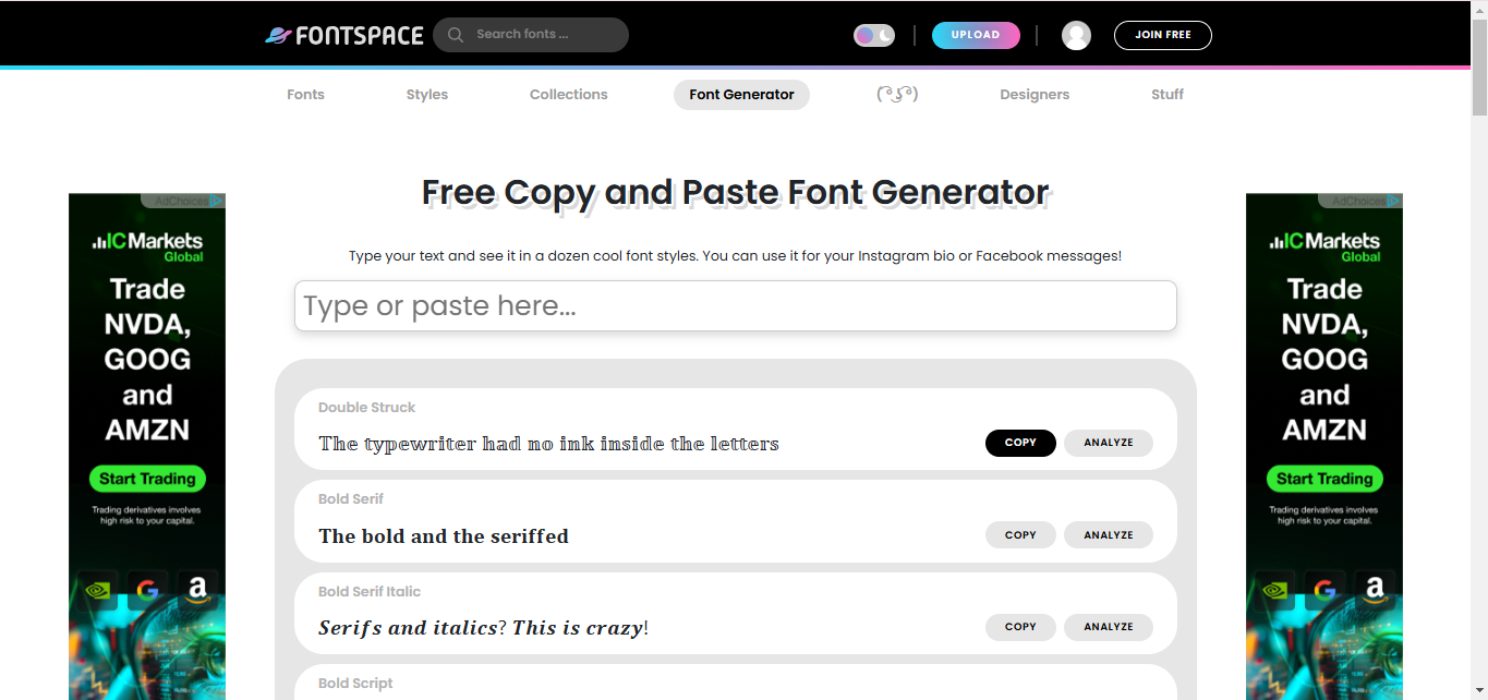 Interface de FontSpace - la plate-forme idéale pour obtenir une écriture de texte sophistiquée