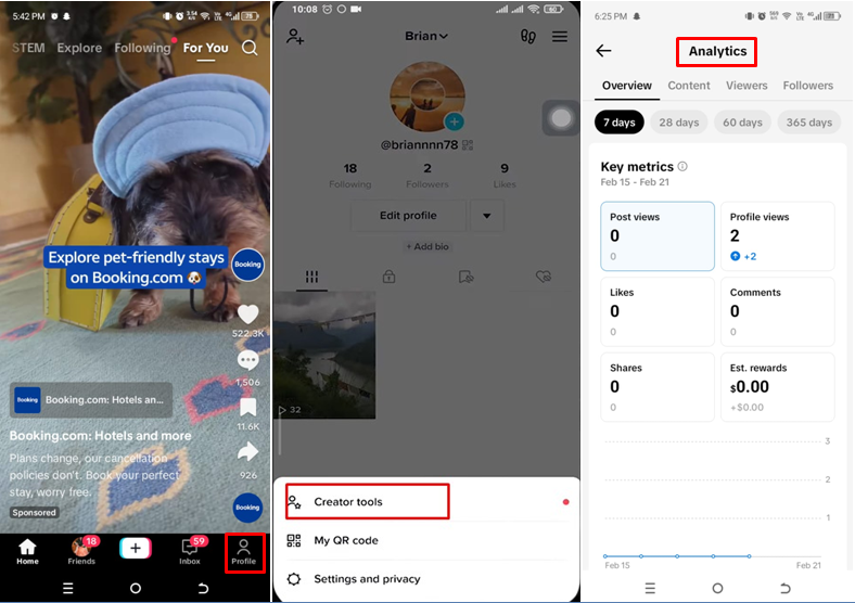 Immagine che mostra come controllare l'analisi dei follower su TikTok su dispositivi mobili