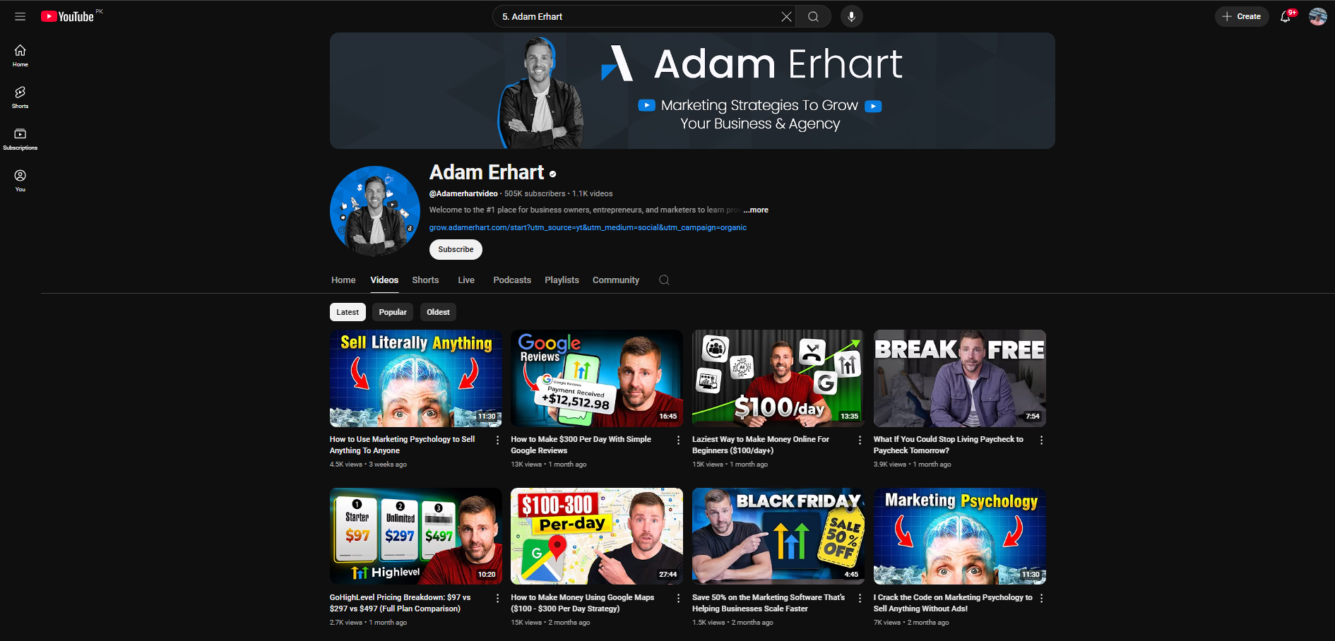 Adam Erhart-人気のあるYouTubeグロースハッキングチャンネル