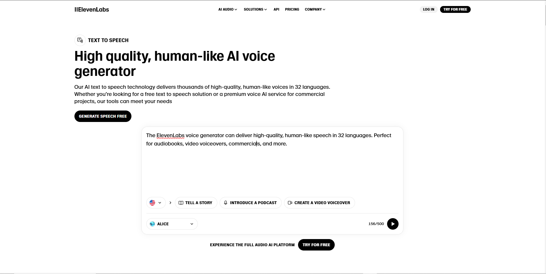 Interface van ElevenLabs - een andere manier om AI-tekst naar spraakpersonages te maken