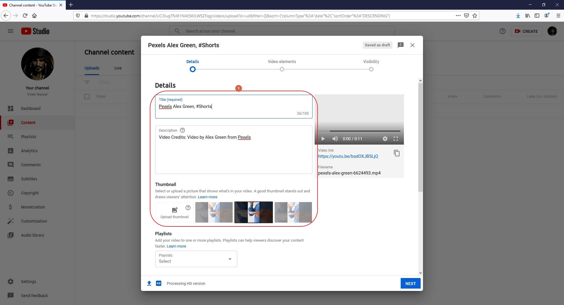 Uploading YouTube Shorts to the channel