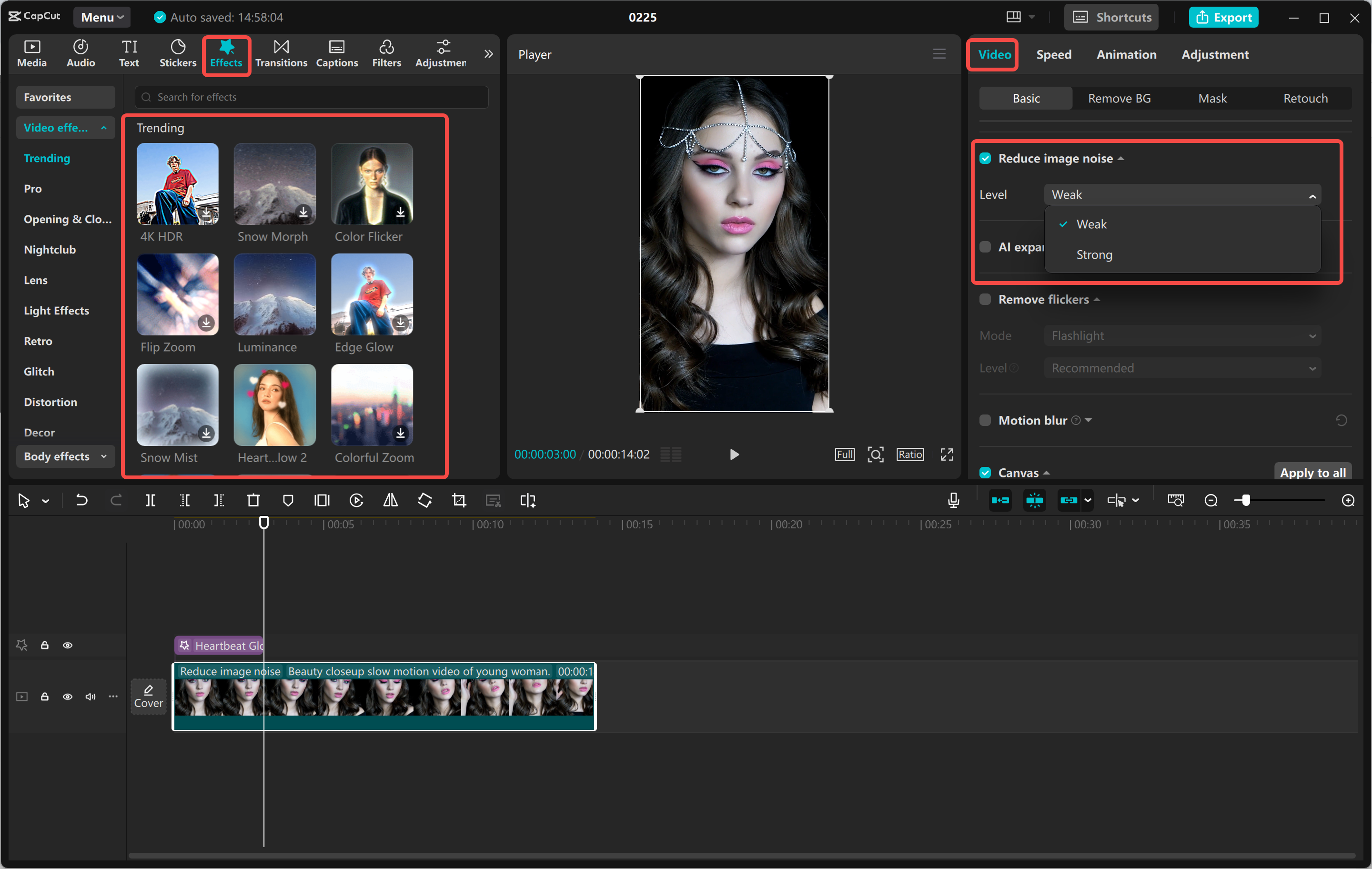 Melhorando o Instagram Reel usando várias ferramentas no editor de vídeo para desktop CapCut