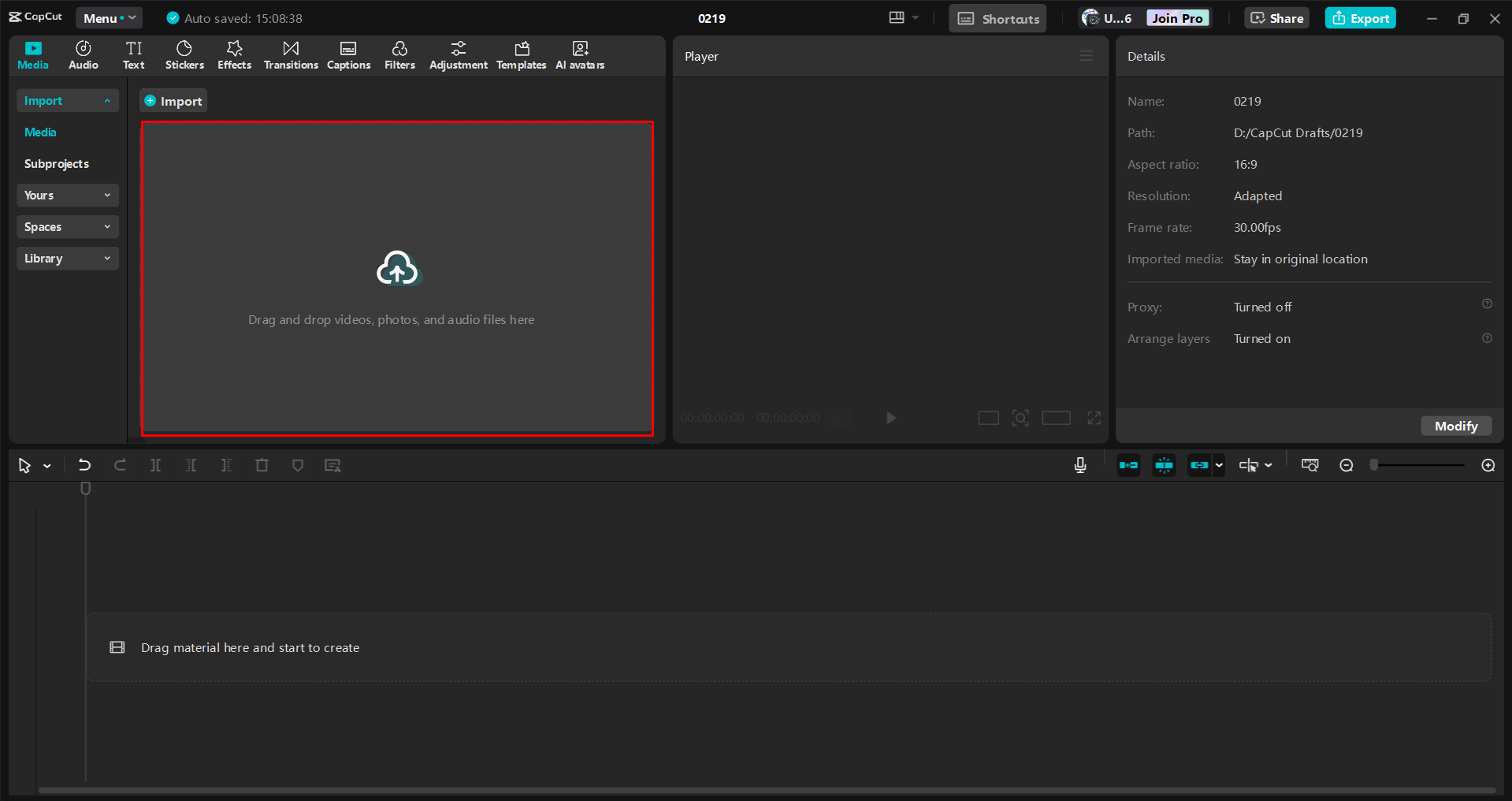 Importar um vídeo para o editor de vídeo de desktop CapCut