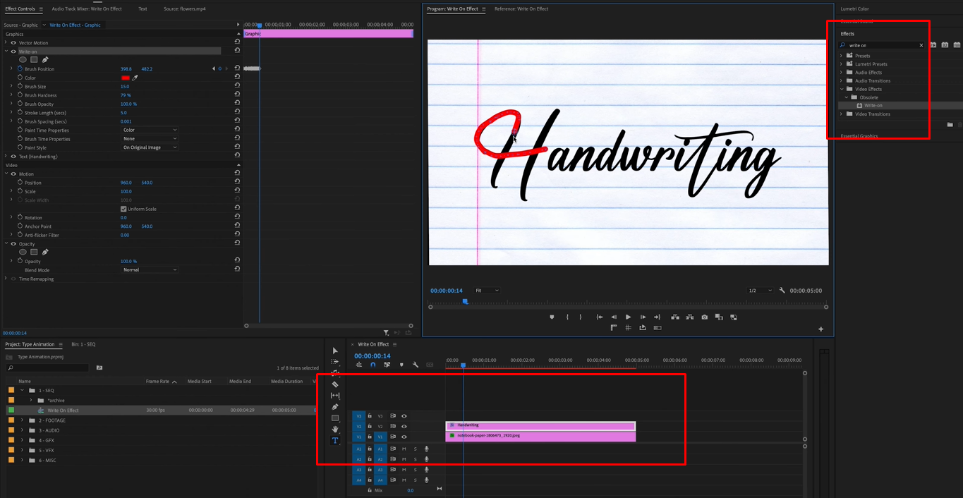 Application d'une animation au calque de texte dans Premiere Pro pour un effet d'écriture manuscrite