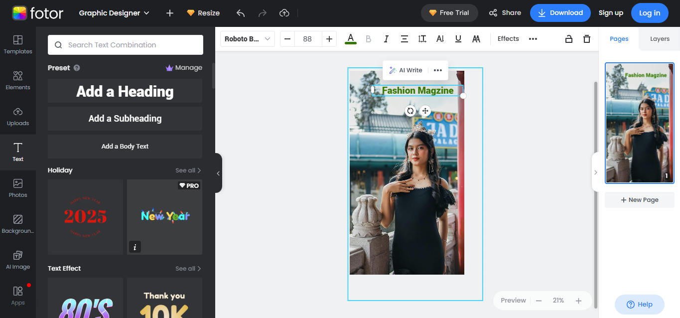 Interfaccia di Fotor - lo strumento versatile per scrivere testo su immagini online gratuitamente