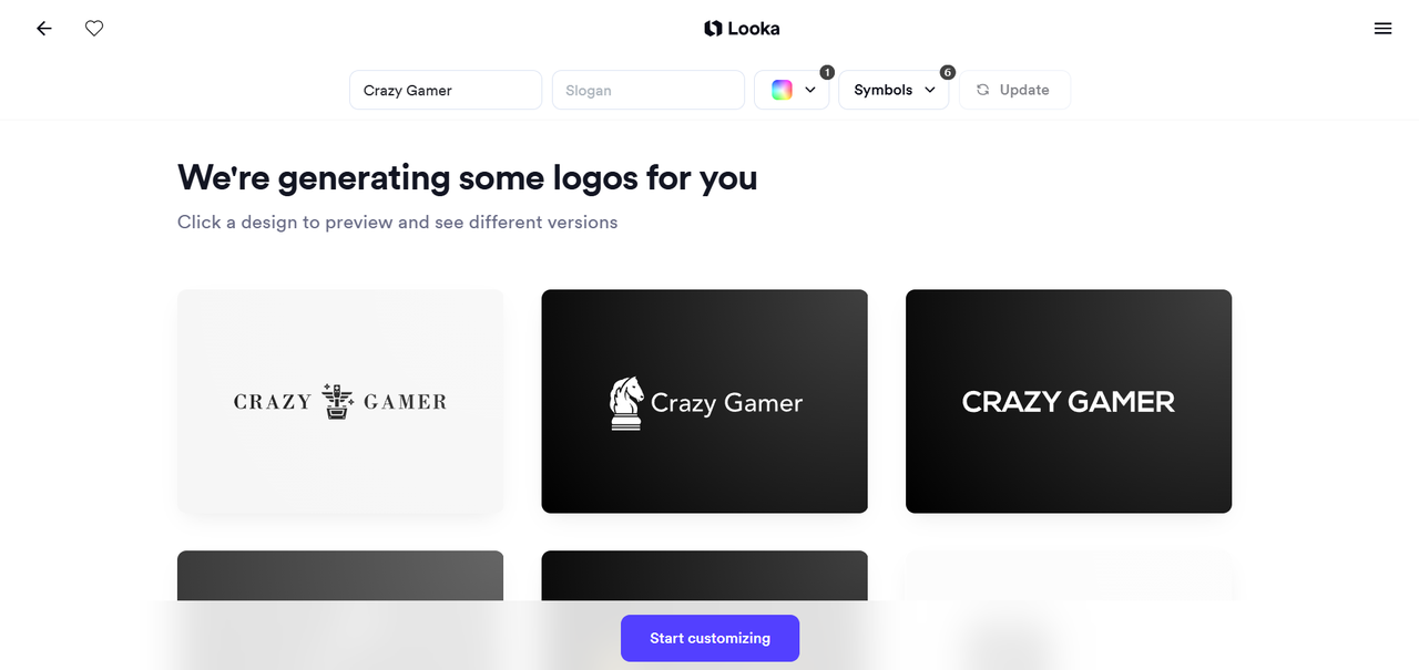 Diseños personalizados de logotipos de YouTube creados por Looka 's AI