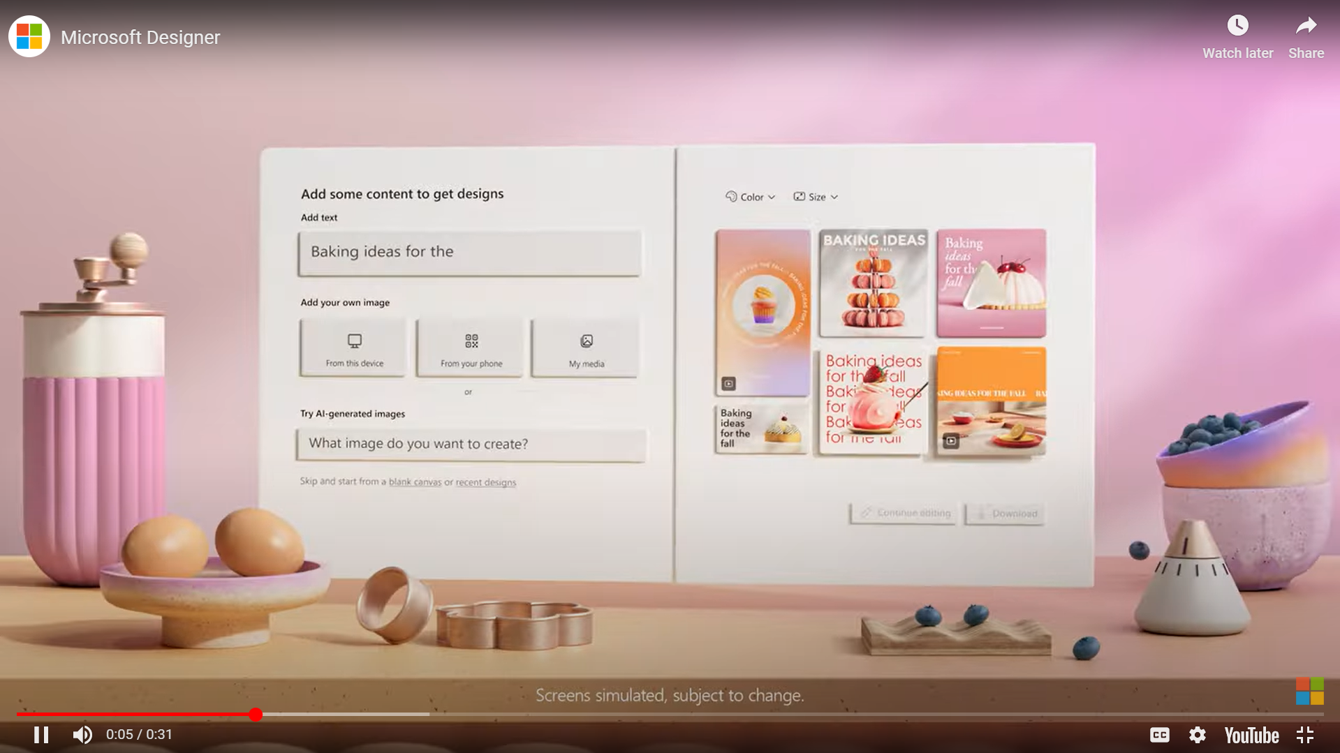 Microsoft Designer 'ın renkli animasyonlarla YouTube reklam örneği