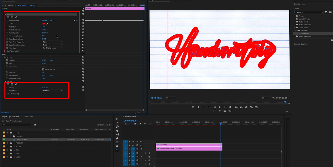 Ajustement de la synchronisation et de la vitesse de l'animation d'écriture manuscrite dans Premiere Pro