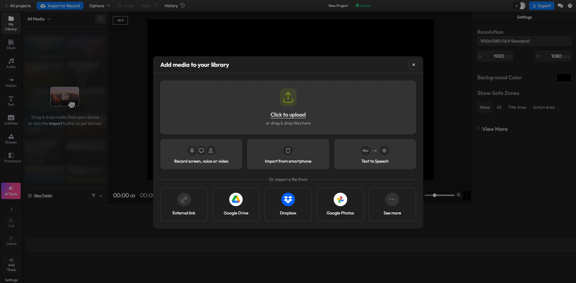 Flixierのインターフェース-YouTubeショート用のオンライン無料ビデオエディター