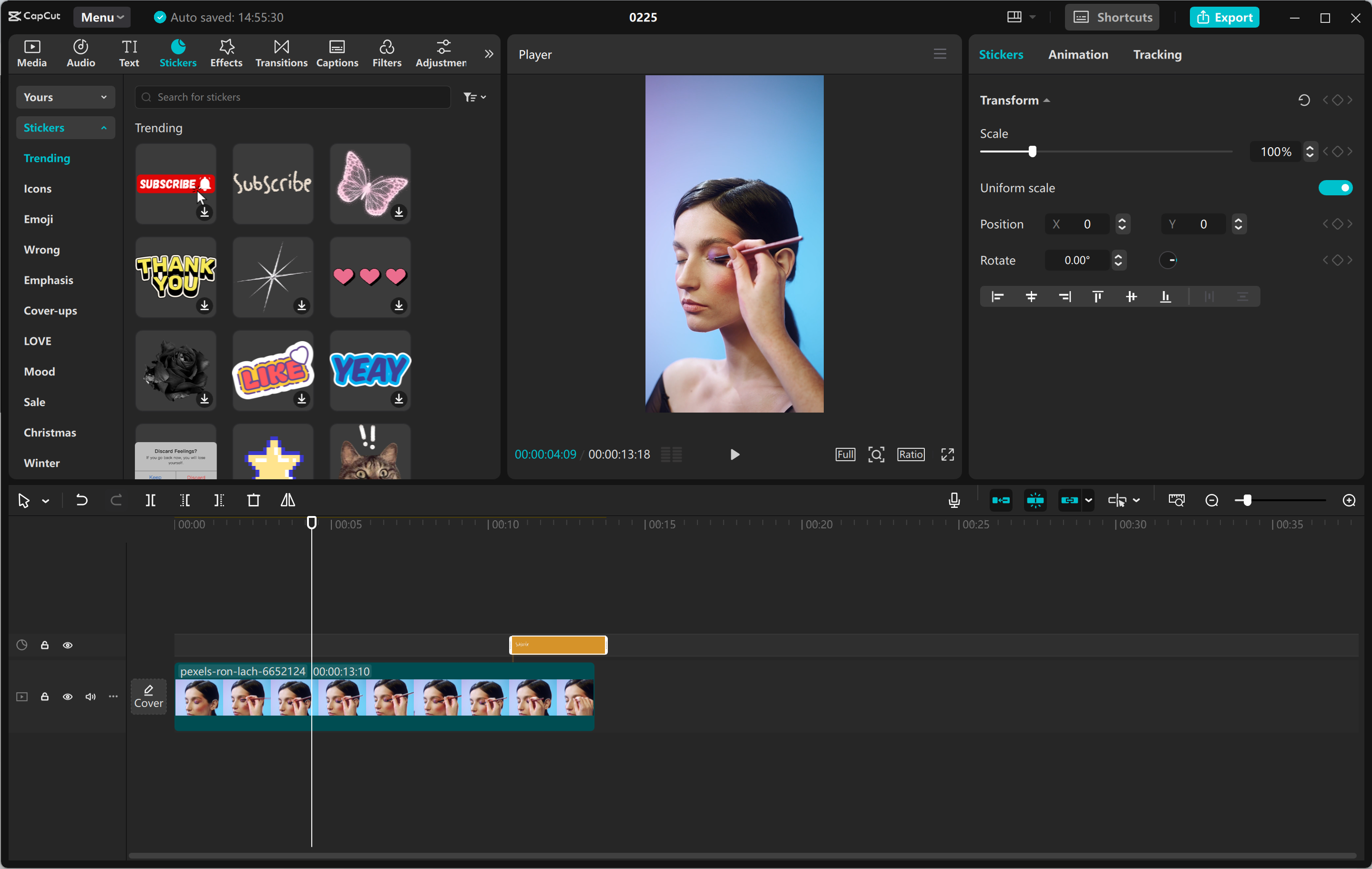 Interface do editor de vídeo para desktop CapCut - a ferramenta popular para criar bobinas de alta qualidade
