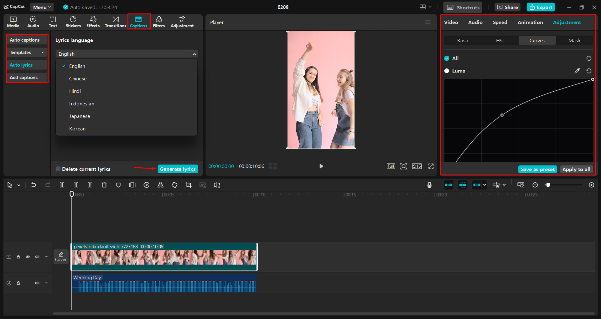 Meningkatkan video untuk Instagram di CapCut editor video desktop